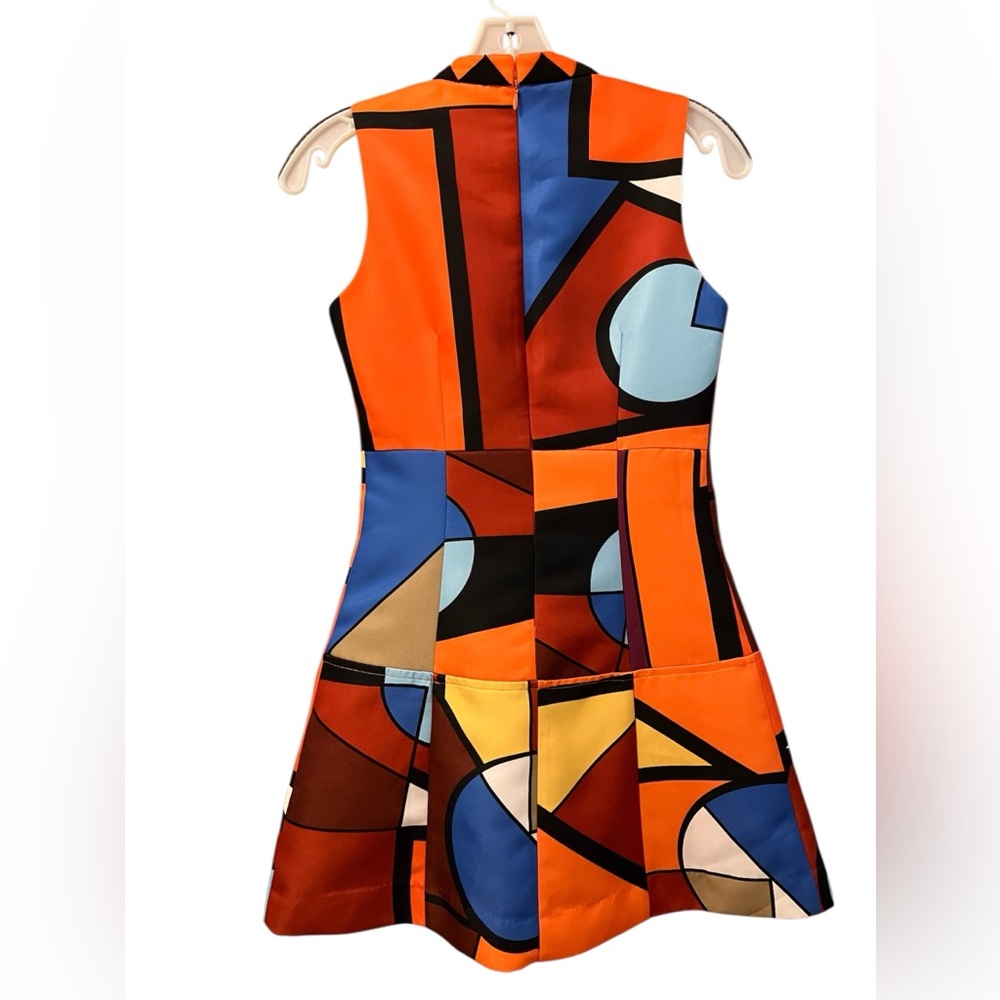 EUC Retro Geometric Print Sleeveless  A Line Mondrian Style Op Art Dress Small - Picture 2 of 16